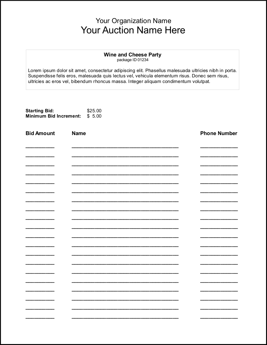 Free Printable Silent Auction Bid Sheets Printable Templates