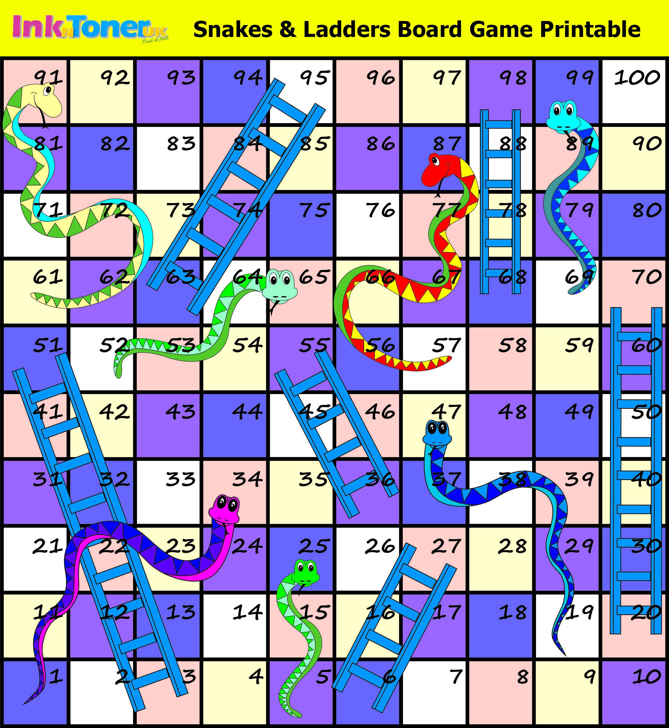 Snakes And Ladders Printable Board Game | Inkntoneruk Blog - Free Snakes And Ladders Printable
