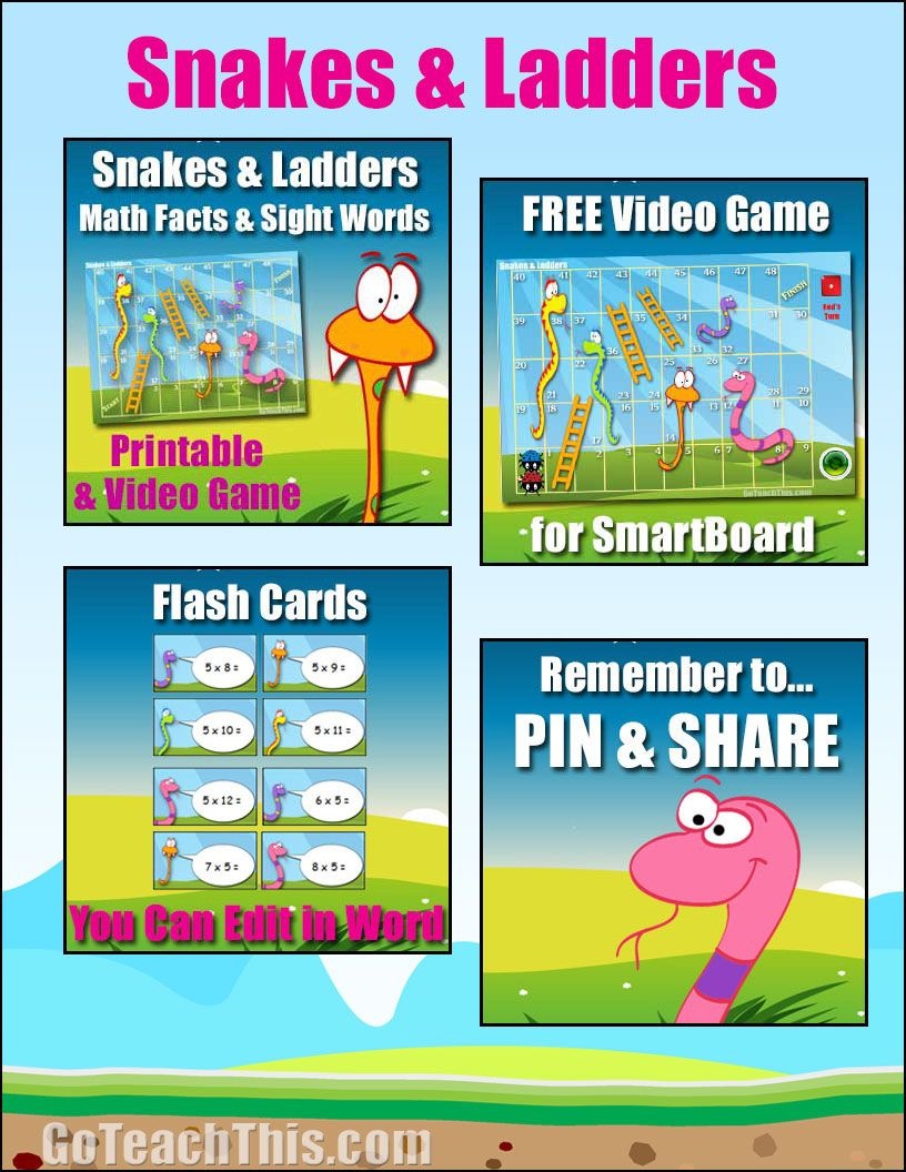Snakes &amp;amp; Ladders Free Printable Math Literacy Smartboard Version - Literacy Posters Free Printable