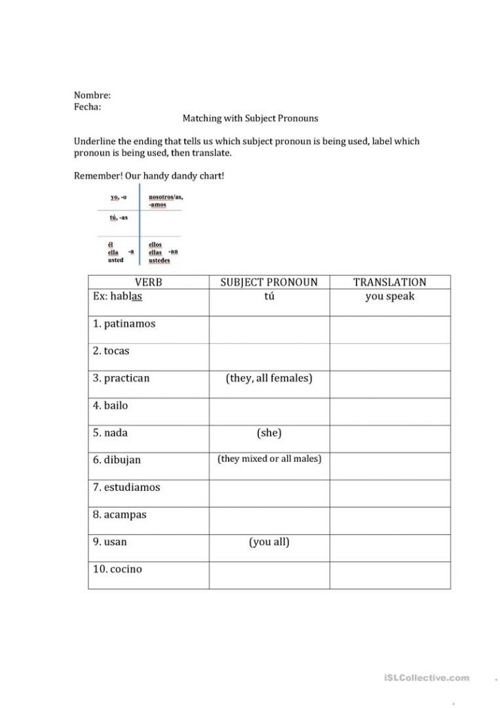 Free Printable Elementary Spanish Worksheets