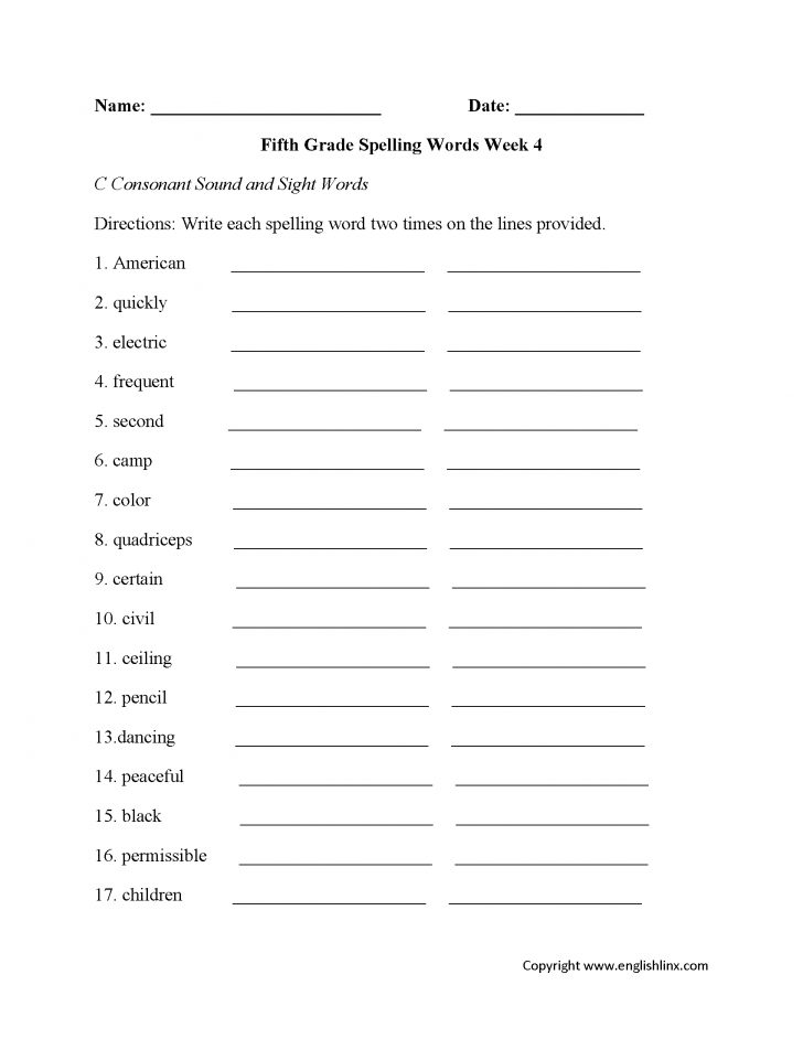 Free Printable Spelling Worksheets For 5Th Grade
