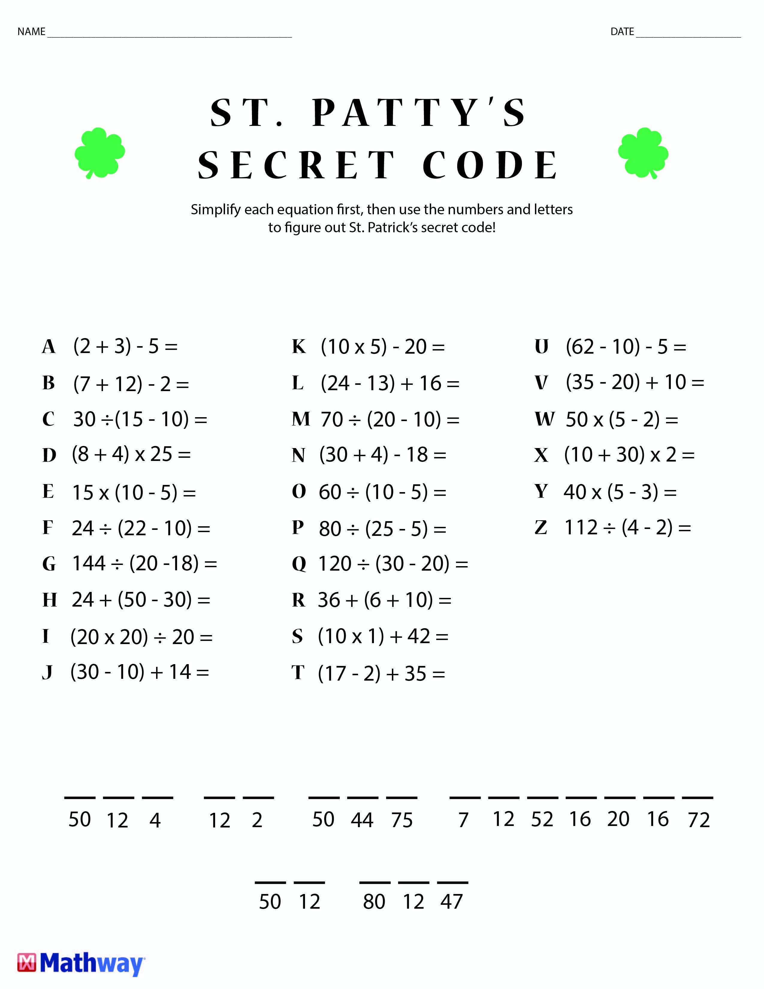 St. Patty&amp;#039;s Day Crack The Secret Code Worksheet! Print This One Out - Crack The Code Worksheets Printable Free