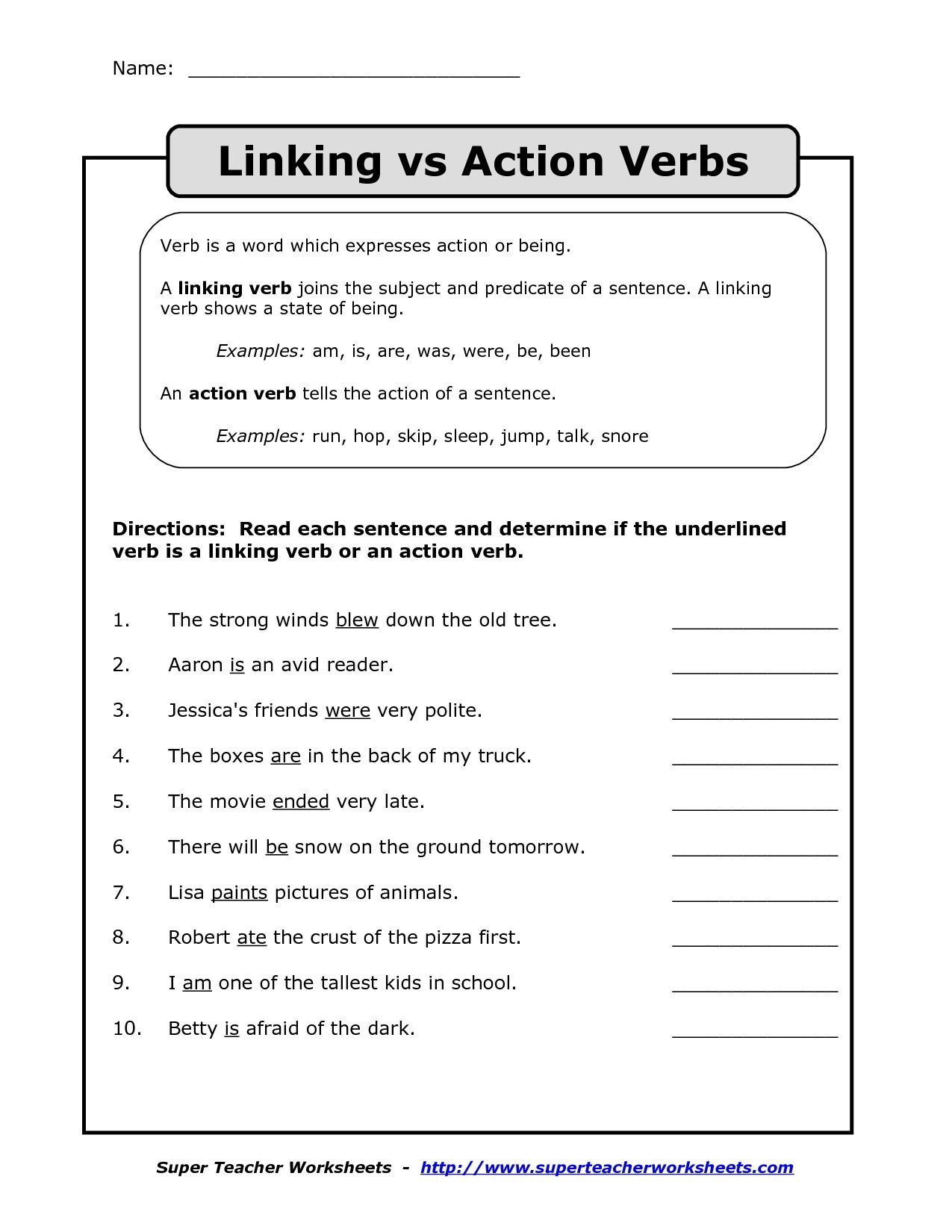 Study Action And Linking Verbs Worksheet 5Th Grade Danasrhgtop - Free Printable Linking Verbs Worksheets