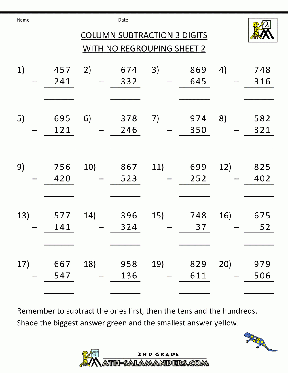 Subtraction With Regrouping Worksheets - Free Printable 3 Digit Subtraction With Regrouping Worksheets