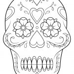 Sugar Skull With Flowers And Hearts Coloring Page | Free Printable   Free Printable Sugar Skull Coloring Pages