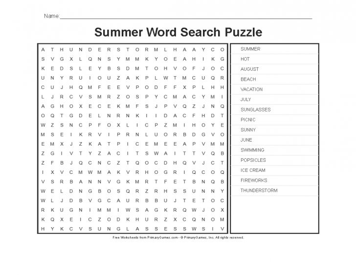 Summer Crossword Puzzle Free Printable