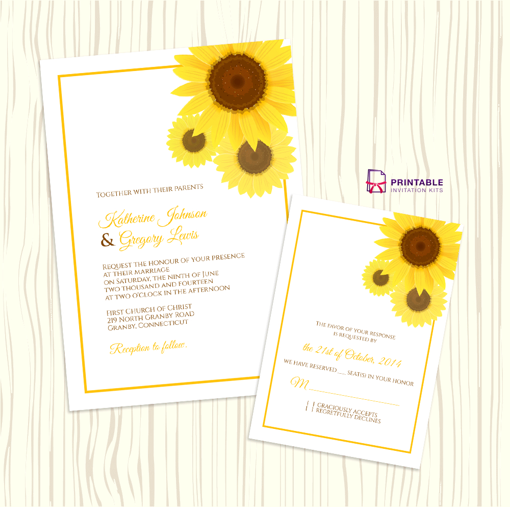 Sunflower Wedding Invitation + Rsvp Templates ← Wedding Invitation - Free Printable Sunflower Wedding Invitation Templates