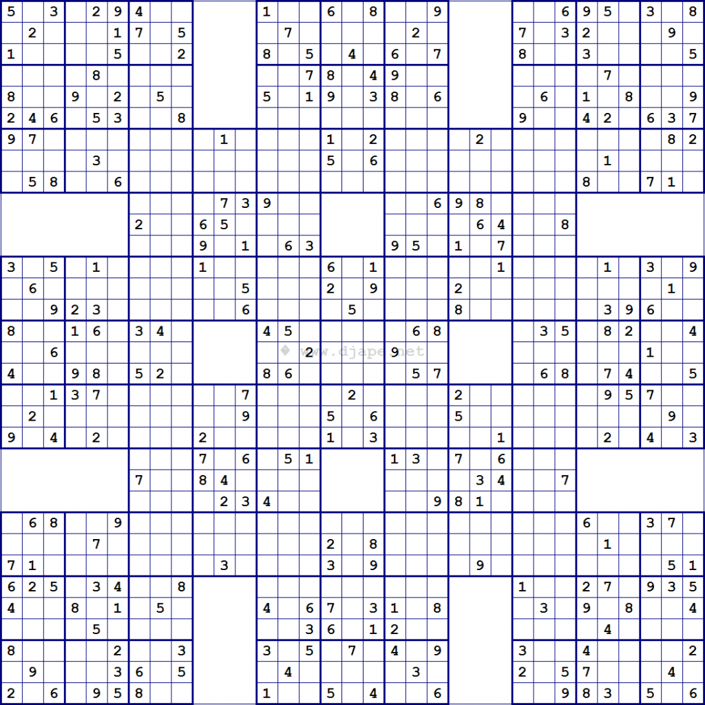 Super Samurai Sudoku 13 Grids | Printable Mega Sudoku Puzzles - Free Printable Samurai Sudoku
