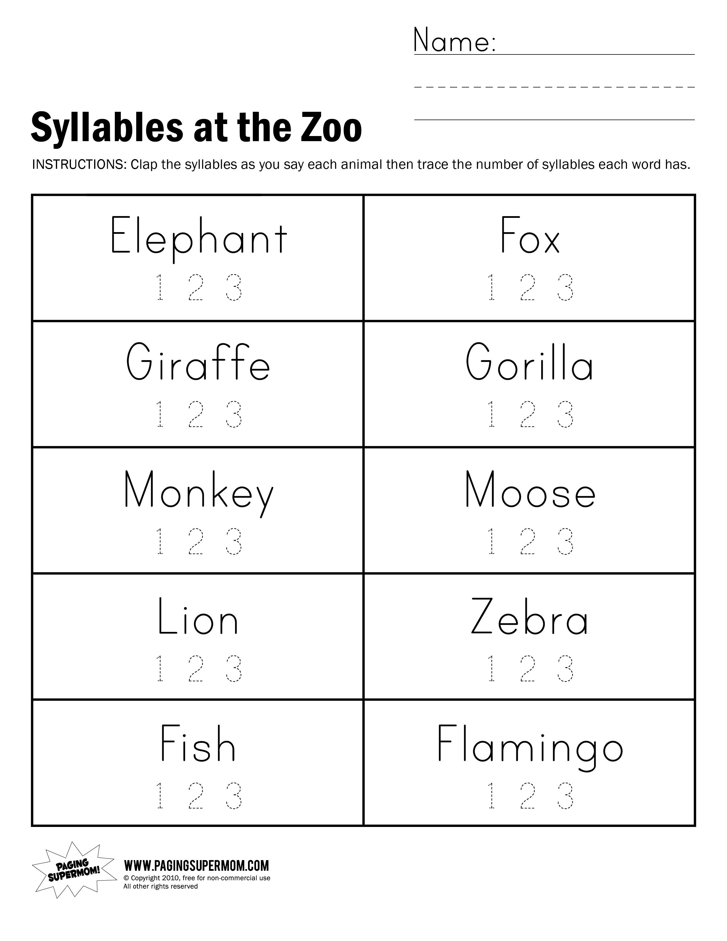 Syllables At The Zoo Worksheet | Paging Supermom | School Practice - Free Printable Open And Closed Syllable Worksheets