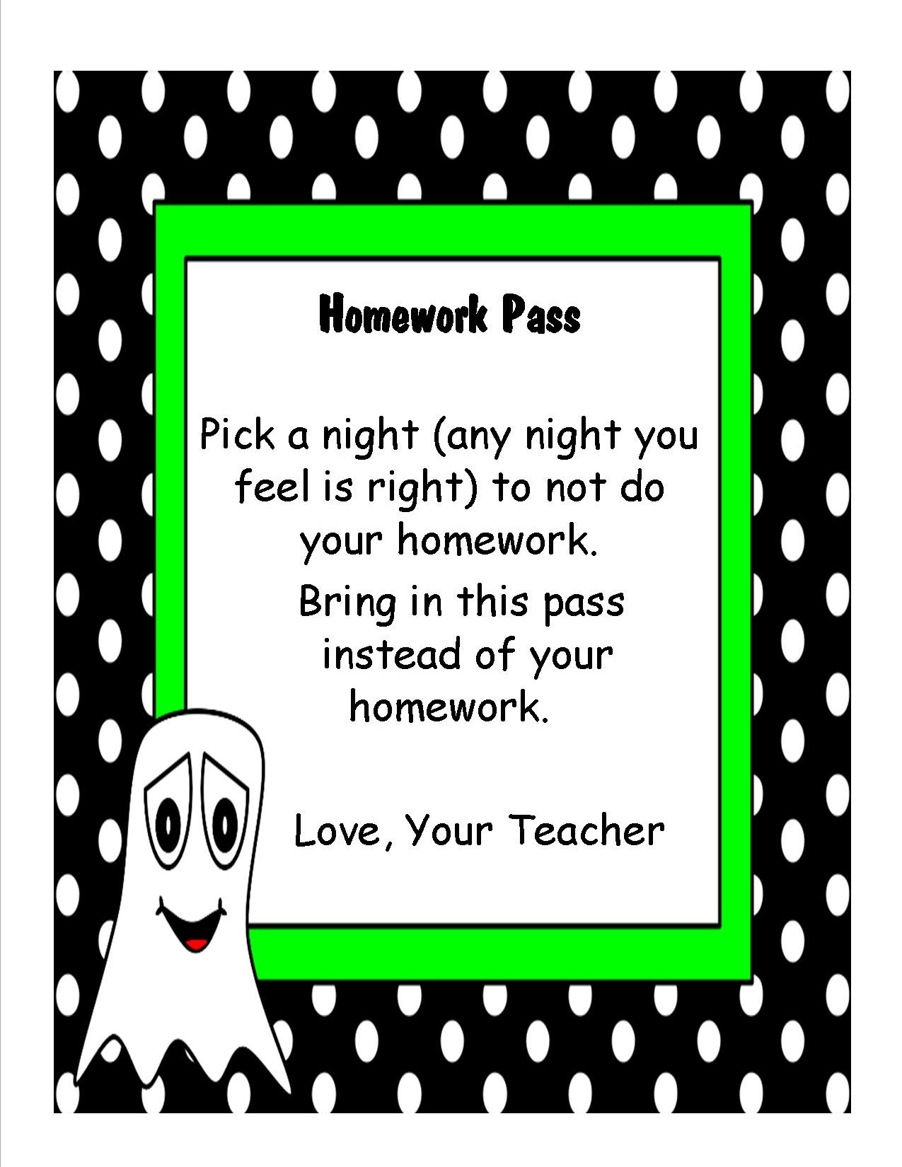 Teaching Heart Blog | From A Mom With A Teaching Heart On Feedspot - Free Printable Halloween Homework Pass