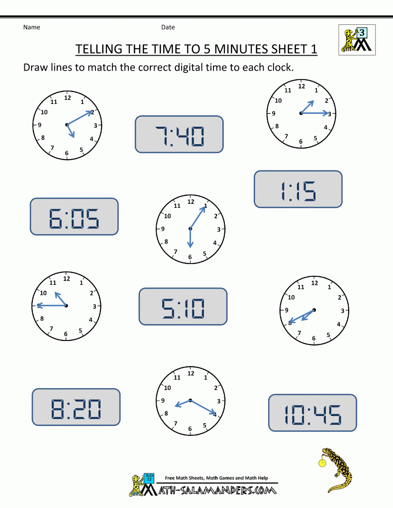 Telling Time Clock Worksheets To 5 Minutes - Elapsed Time Worksheets Free Printable