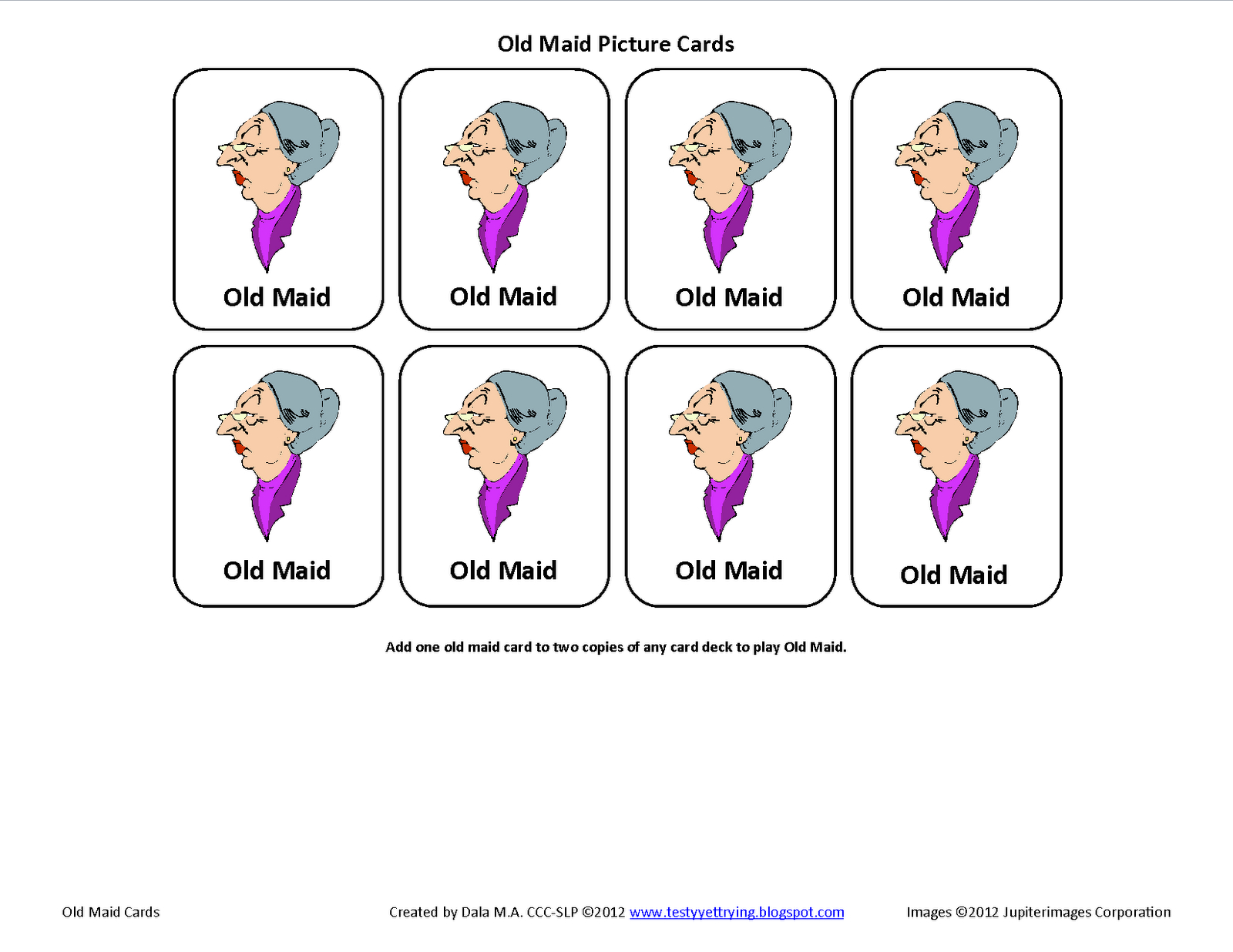 Testy Yet Trying: April 2012 - Free Printable Old Maid Card Game