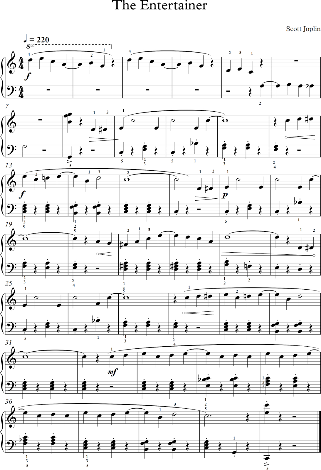 The Entertainer. Scott Joplin. Partitura Para Piano. (Banda Sonora - Free Printable Sheet Music For The Entertainer