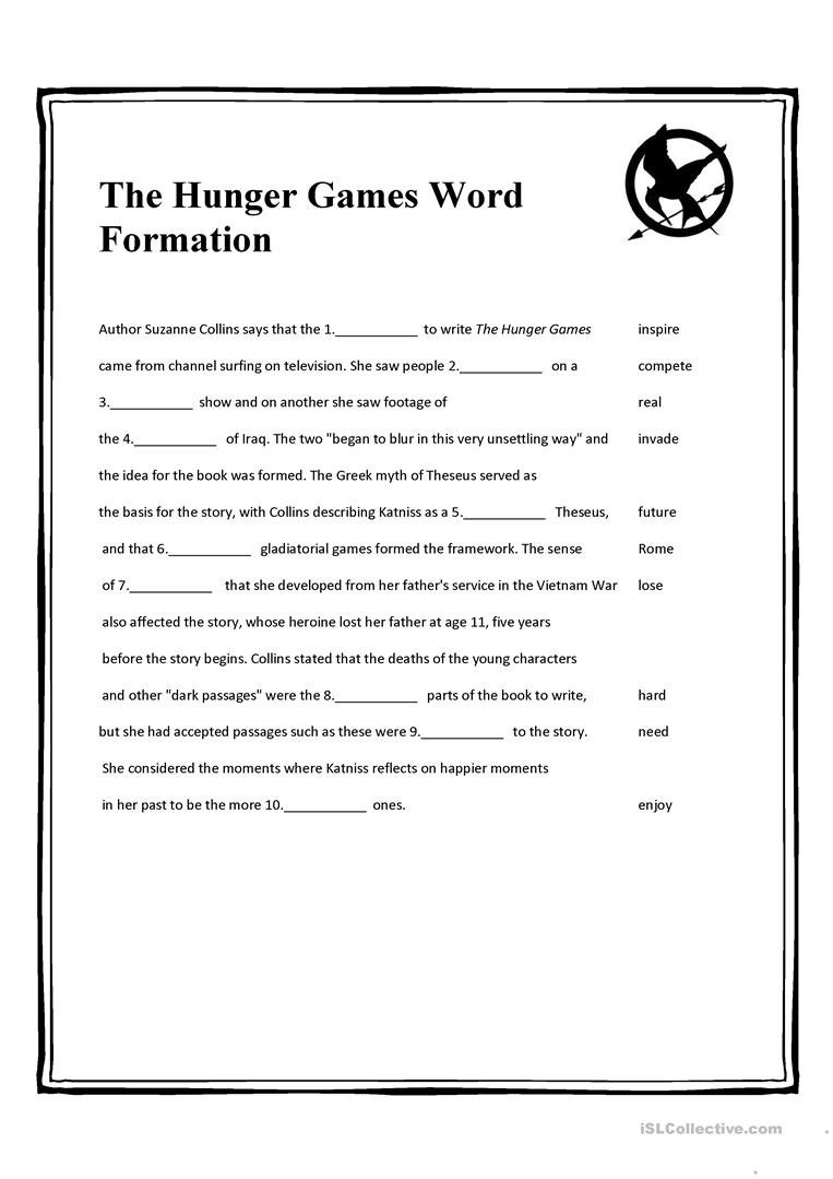 The Hunger Games Word Formation Worksheet - Free Esl Printable - Hunger Games Free Printable Worksheets