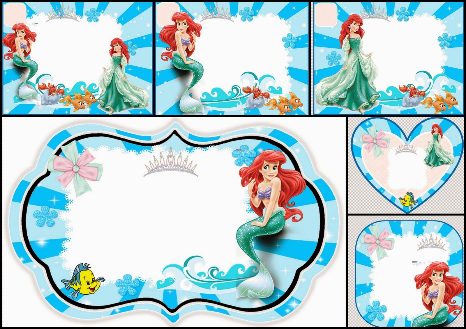 The Little Mermaid Free Printable Invitations, Cards Or Photo Frames - Free Little Mermaid Printable Invitations