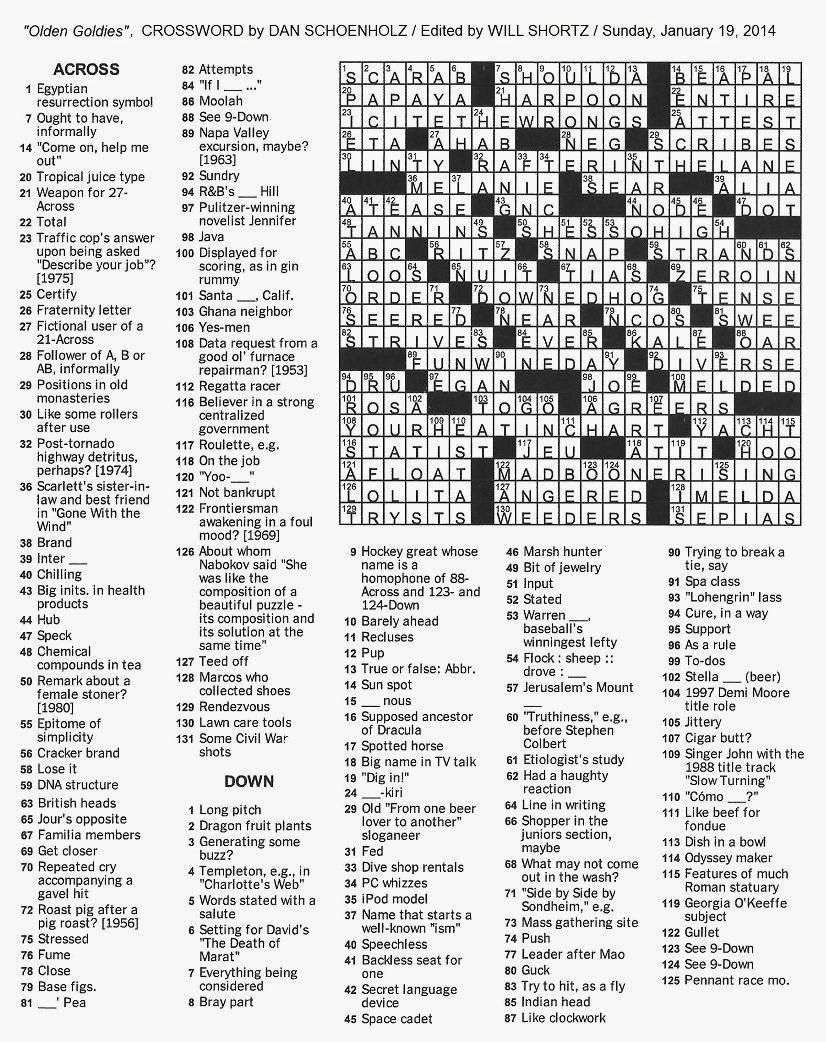 The New York Times Crossword In Gothic: January 2014 - New York Times Crossword Printable Free