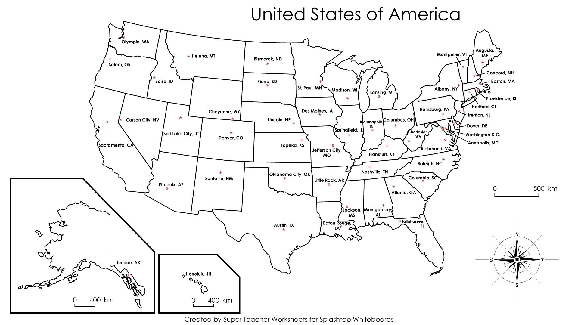 The United States Of America Labeled Map - Free Printable Map Of United States With States Labeled