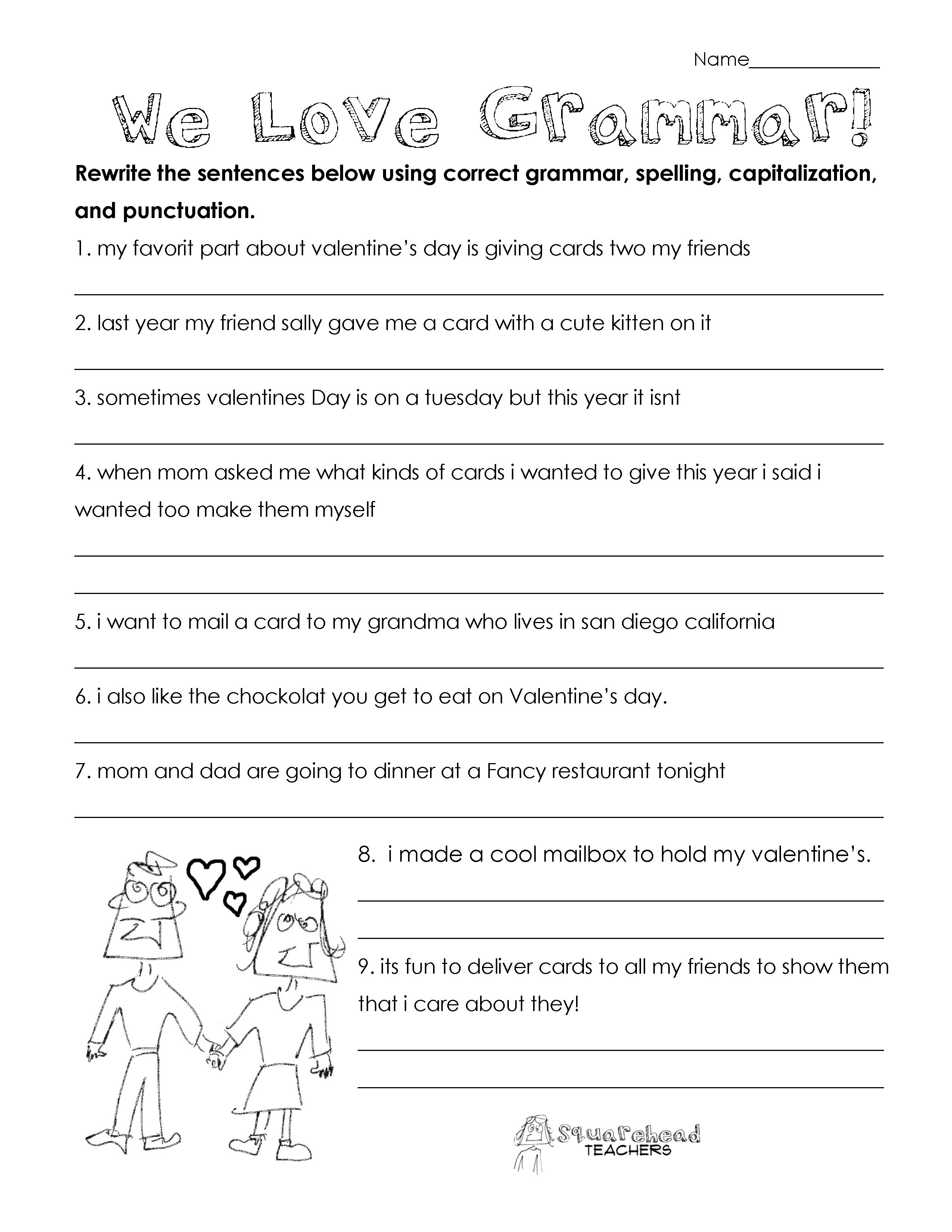 Grammar Correction Worksheet Th Grade