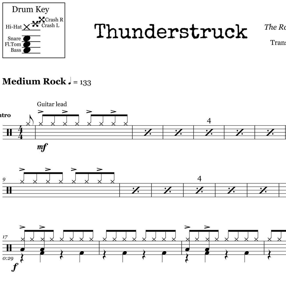 Thunderstruck – Acdc – Drum Sheet Music – Onlinedrummer - Sheet Music Online Free Printable