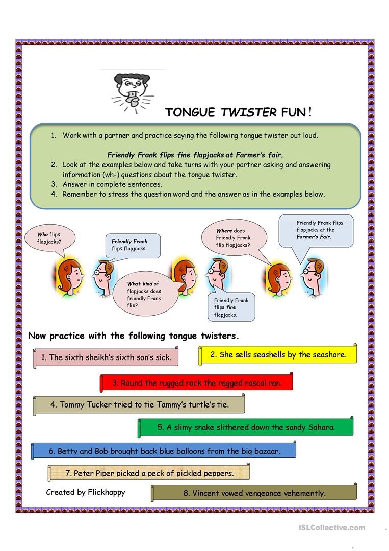 Tongue Twister Fun Worksheet - Free Esl Printable Worksheets Made - Free Printable Tongue Twisters