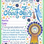 Tooth Fairy Certificate: Award For Losing Your Fourth Tooth   Free Printable Tooth Fairy Letters