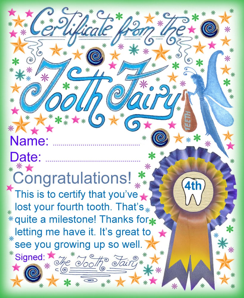 Tooth Fairy Certificate: Award For Losing Your Fourth Tooth - Free Tooth Fairy Printables