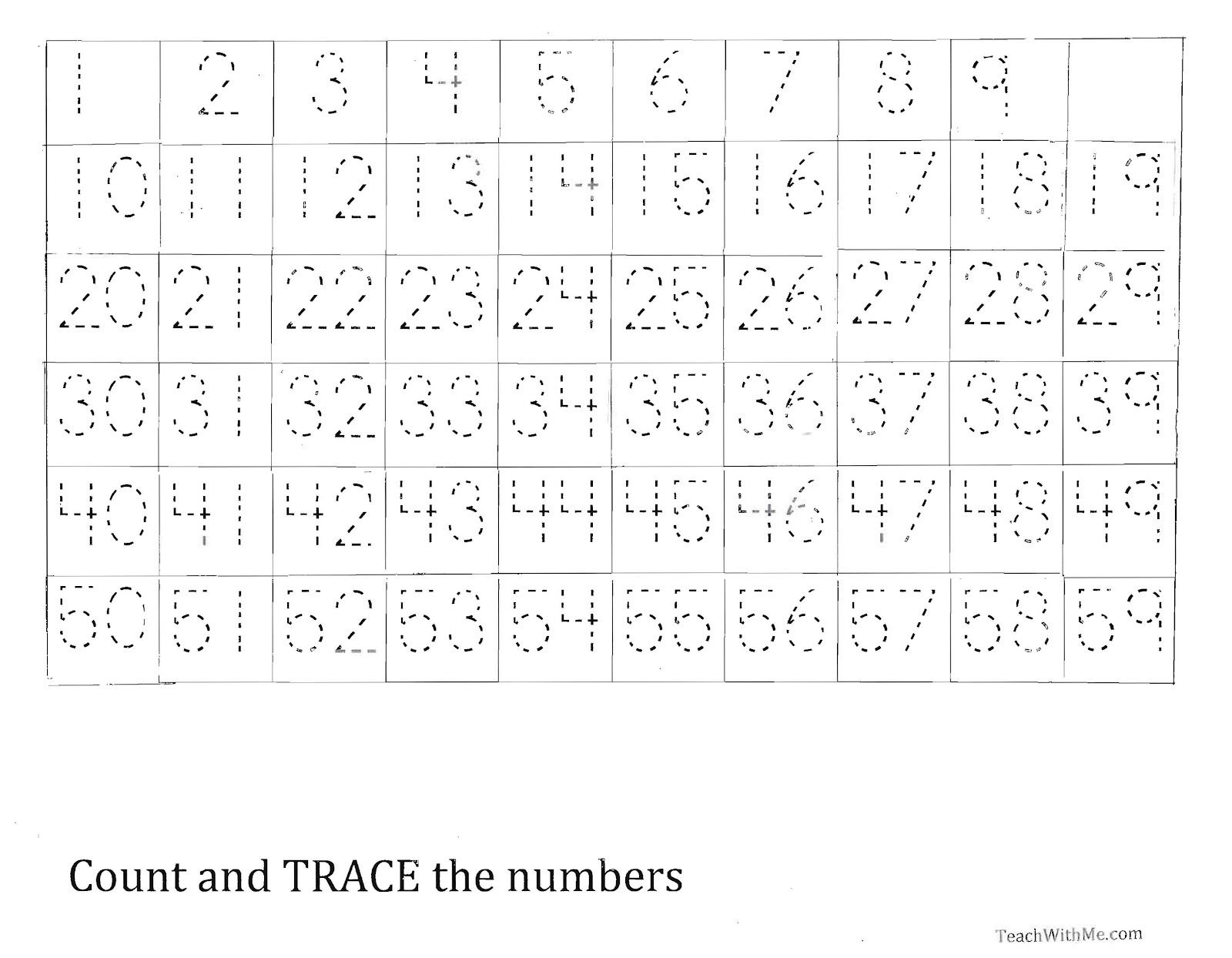 Trace The Number 1-59 Worksheet | Homeschool | Numbers 1 100 - Free Printable Tracing Numbers 1 50