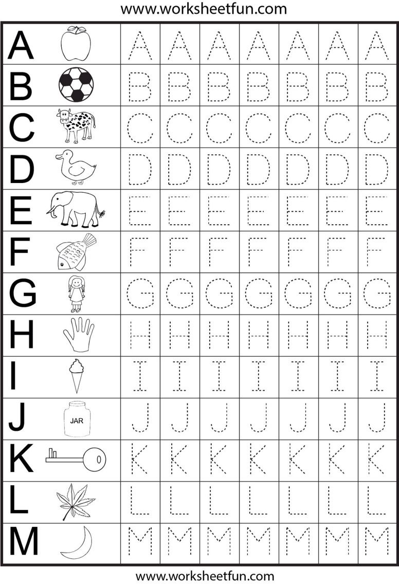 Tracing Letters A-M | Alphabet Letters-Teaching | Kindergarten - Free Printable Letter Tracing Sheets