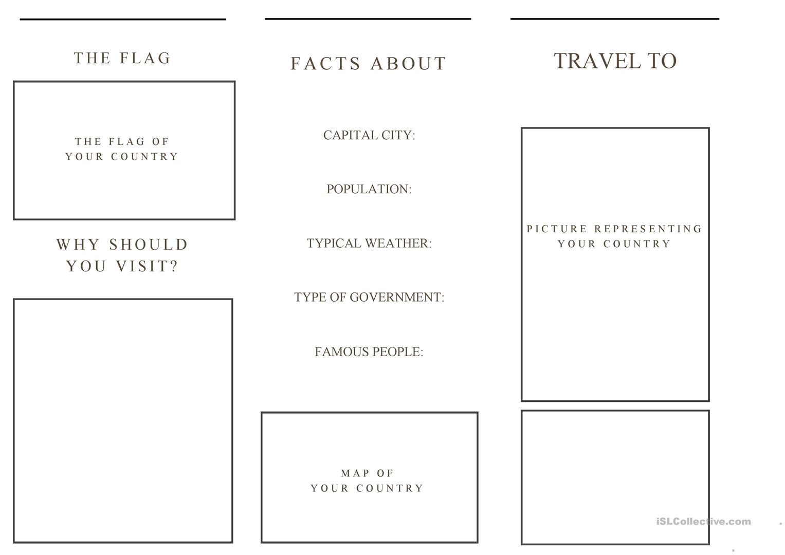 Travel Brochure Template And Example Brochure Worksheet - Free Esl - Free Printable Travel Brochures