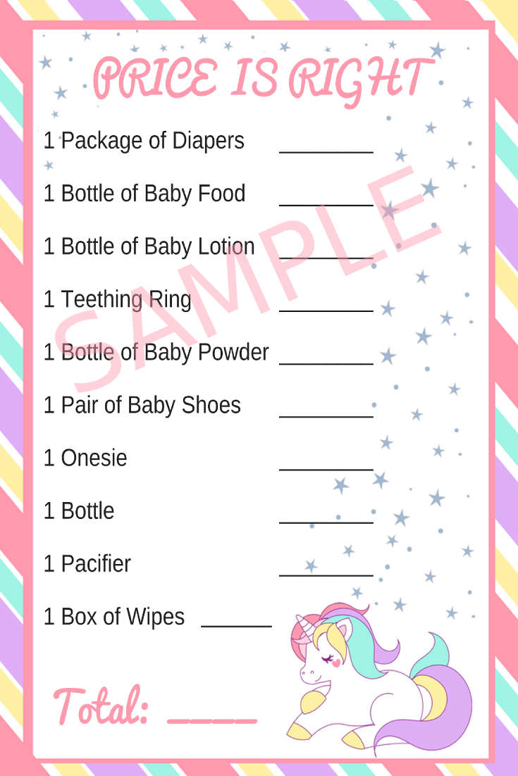 Unicorn Baby Shower Printable Game Package In 2019 | Printable Baby - Free Printable Price Is Right Baby Shower Game