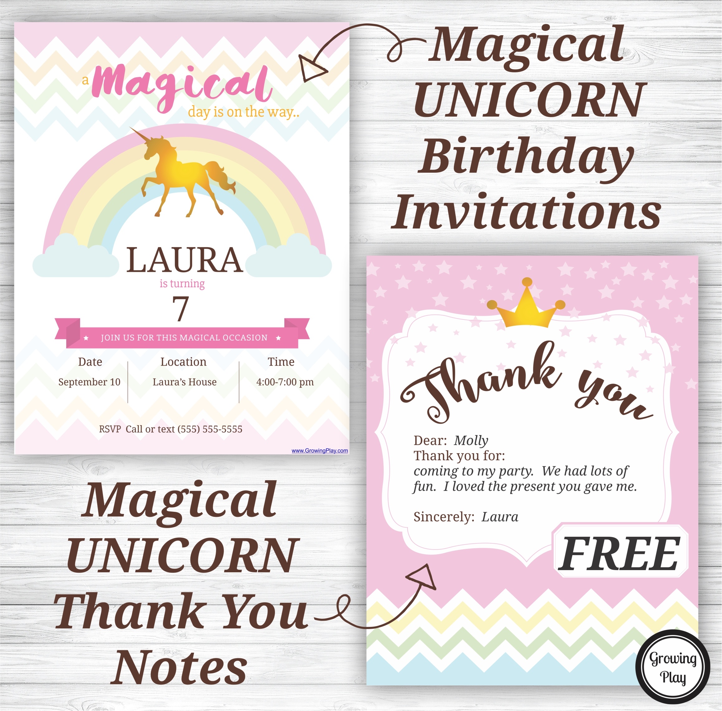 Unicorn Birthday Party Invitations And Thank You Notes - Free - Play Date Invitations Free Printable
