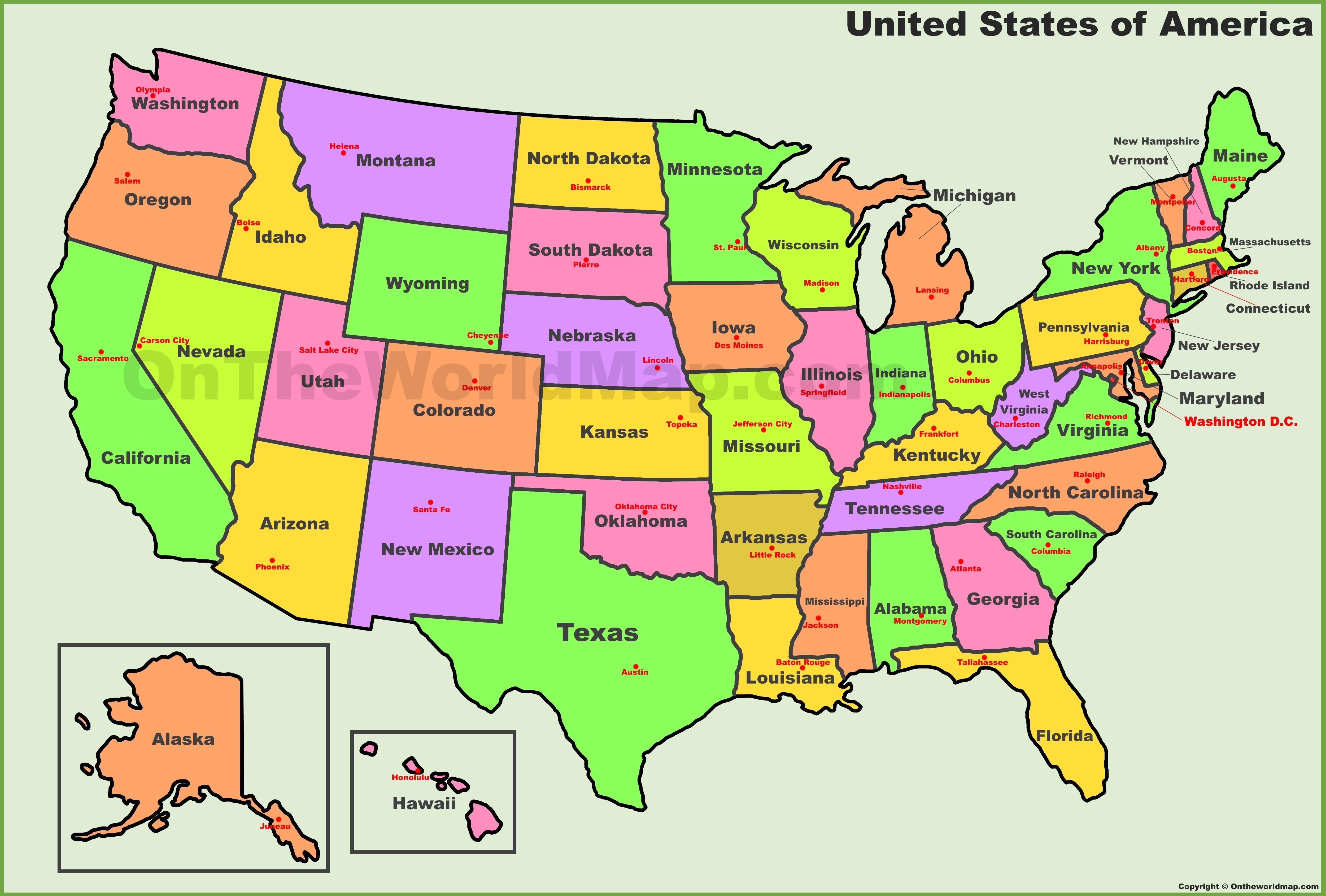 Usa States And Capitals Map - Free Printable Map Of United States With States Labeled