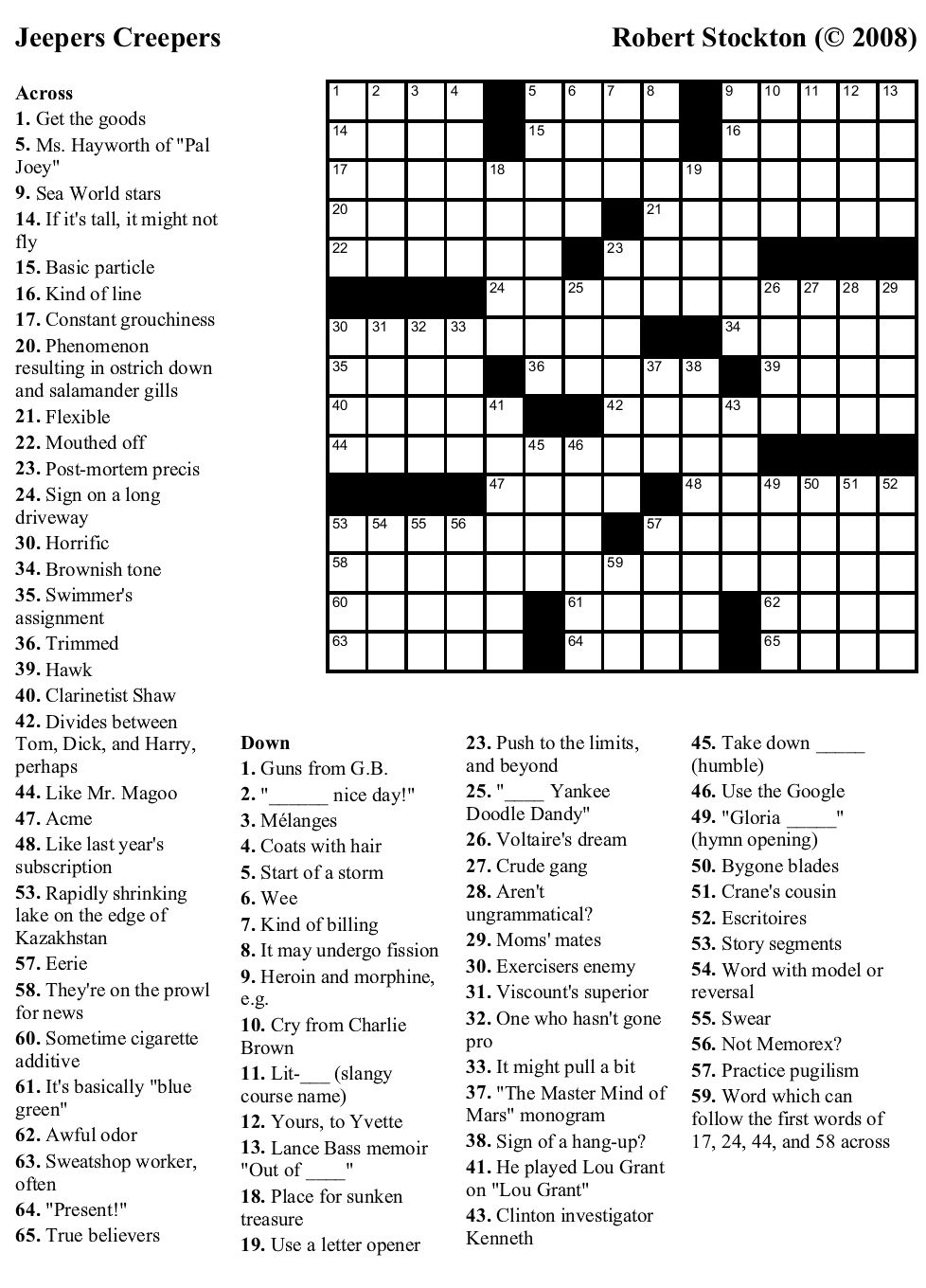 crossword quiz pop culture