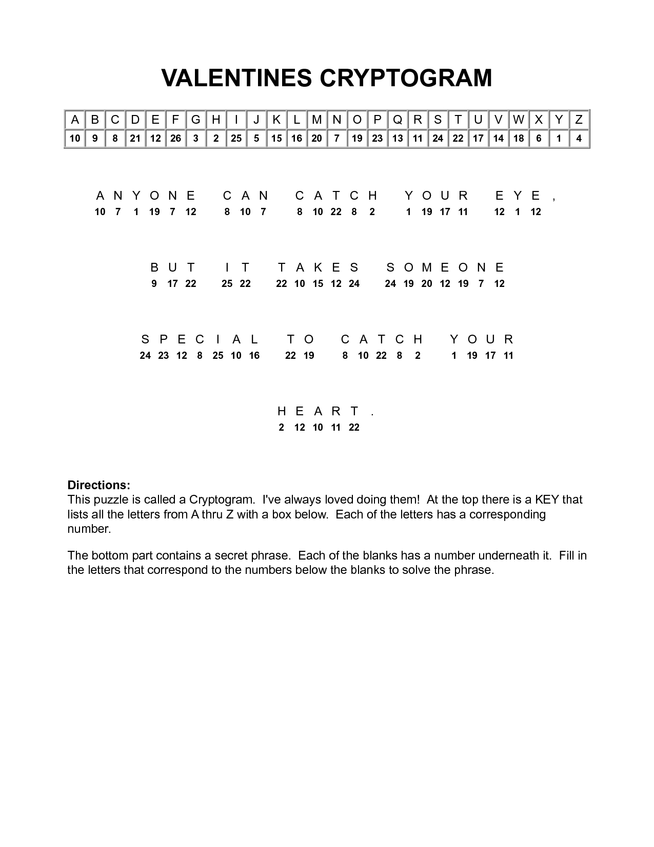 Valentine Cryptograms To Print Valentines Cryptogram Puzzles Free 