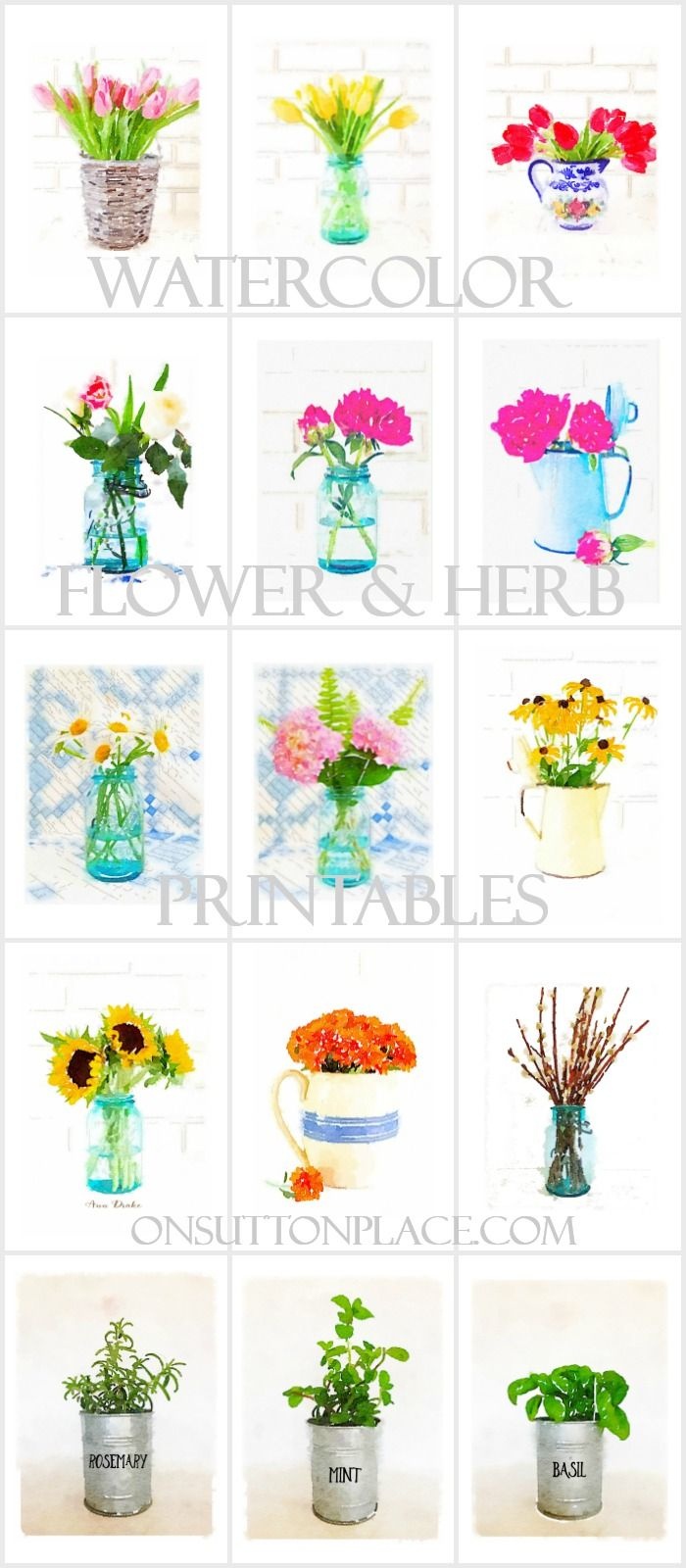 Watercolor Printable Series Flowers &amp;amp; Herbs | On Sutton Place - Free Watercolor Printables