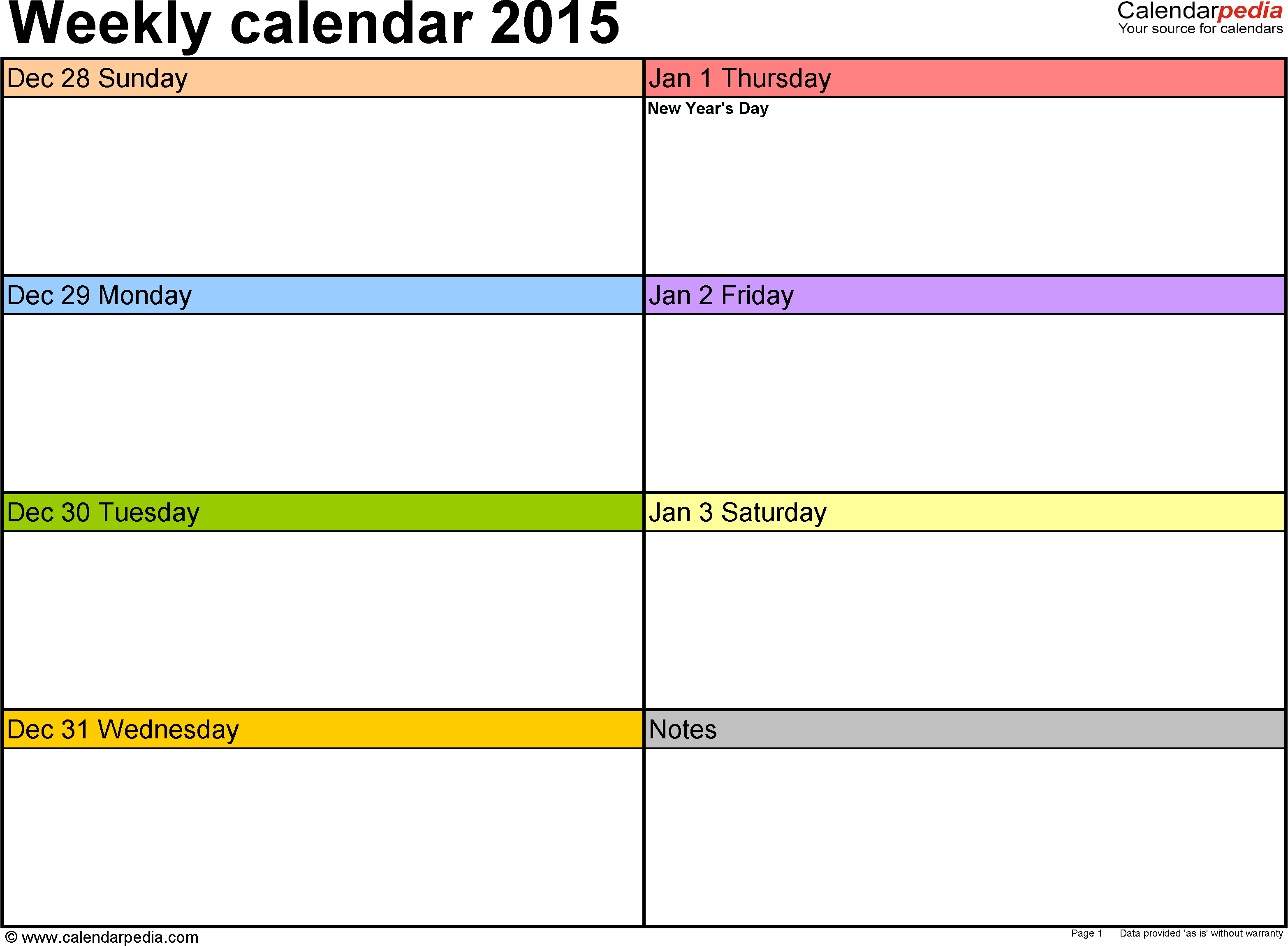 Weekly Calendar 2015 For Pdf - 12 Free Printable Templates - Free Printable Diary 2015