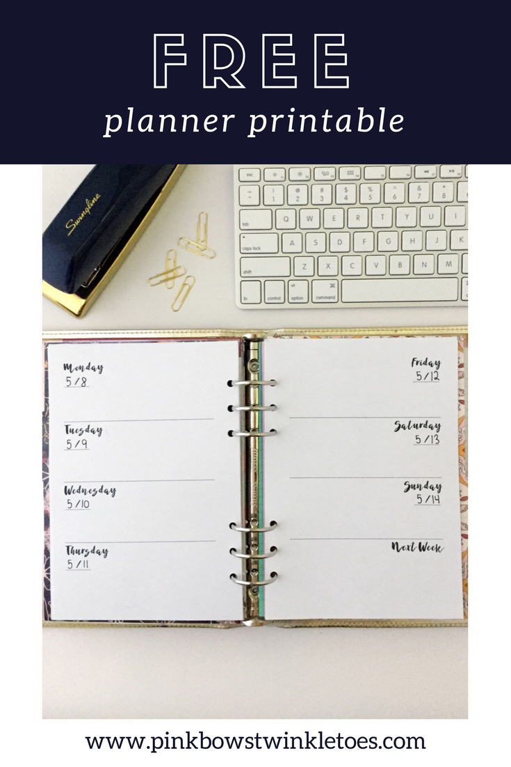 Weekly Planner: Free Printable Insert | Influenceher Collective | A5 - Mini Binder Free Printables