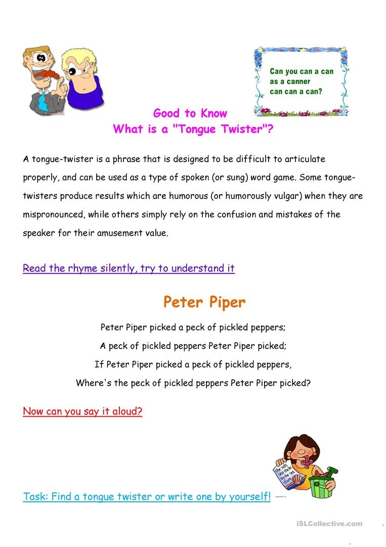 What Is A Tongue Twister? Worksheet - Free Esl Printable Worksheets - Free Printable Tongue Twisters