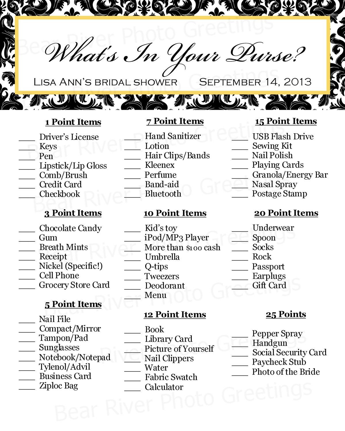 What&amp;#039;s In Your Purse - Bridal Shower Game Printable | Ideas For - Free Printable Bridal Shower Games What&amp;amp;#039;s In Your Purse