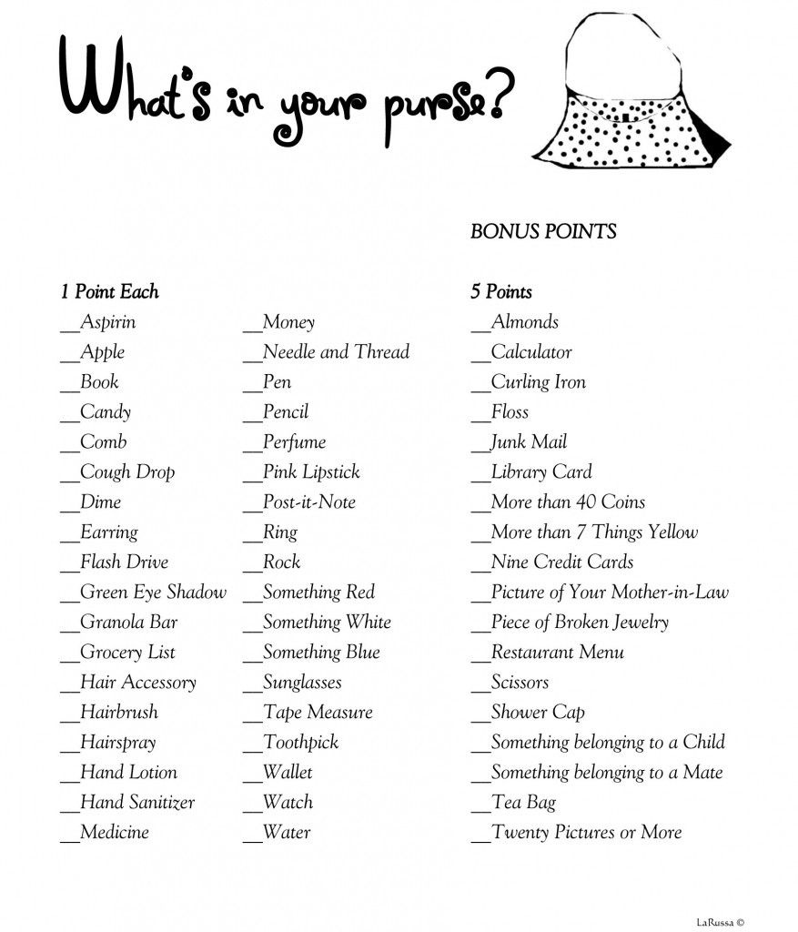 What&amp;#039;s In Your Purse Gamei Think This Would Be A Fun, No Pressure - Free Printable What&amp;#039;s In Your Purse Game