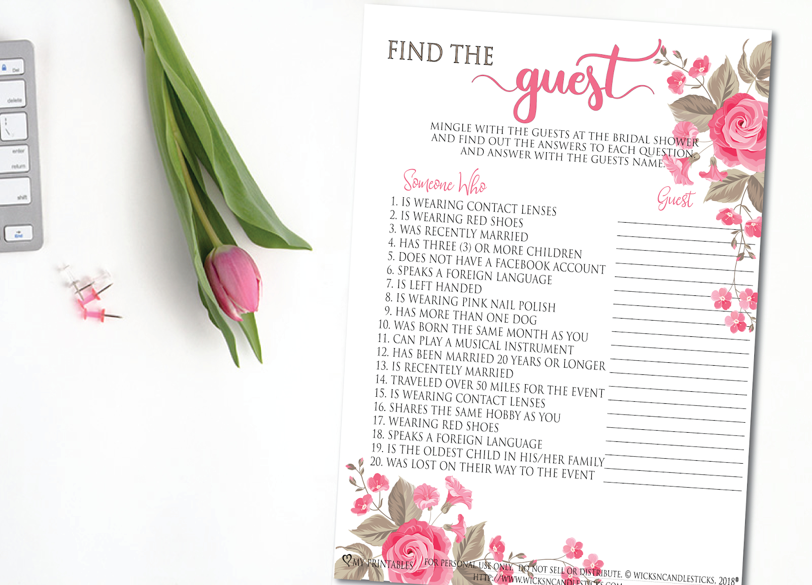 Wicksncandlesticks : A Super Fun Bridal Shower Game: Find The Guest - Find The Guest Game Free Printable