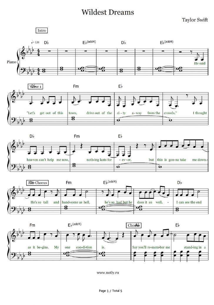 Taylor Swift Mine Piano Sheet Music Free Printable