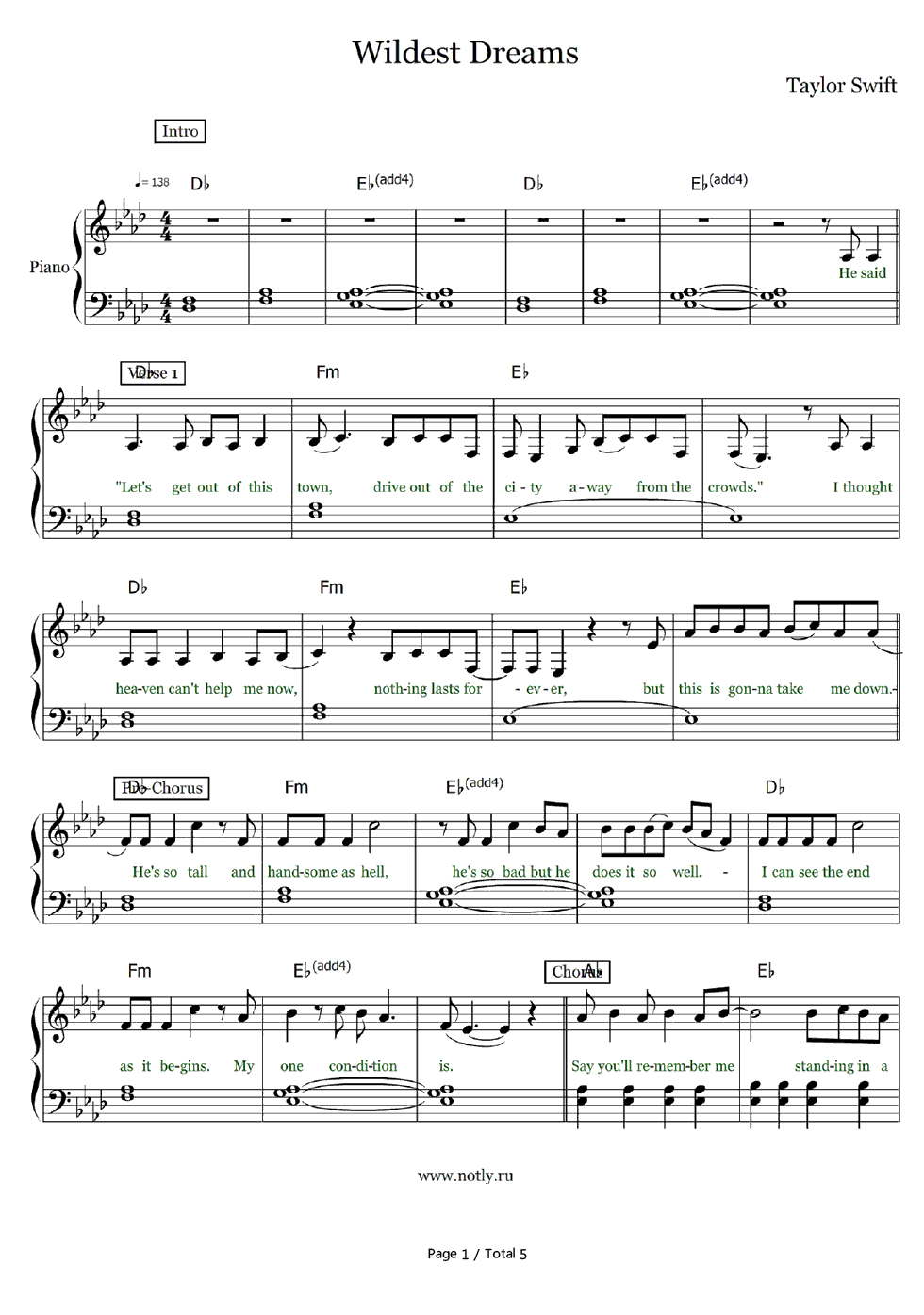 Wildest Dreams | Your Fears Aren&amp;#039;t Mine | Piano, Piano Sheet Music - Taylor Swift Mine Piano Sheet Music Free Printable