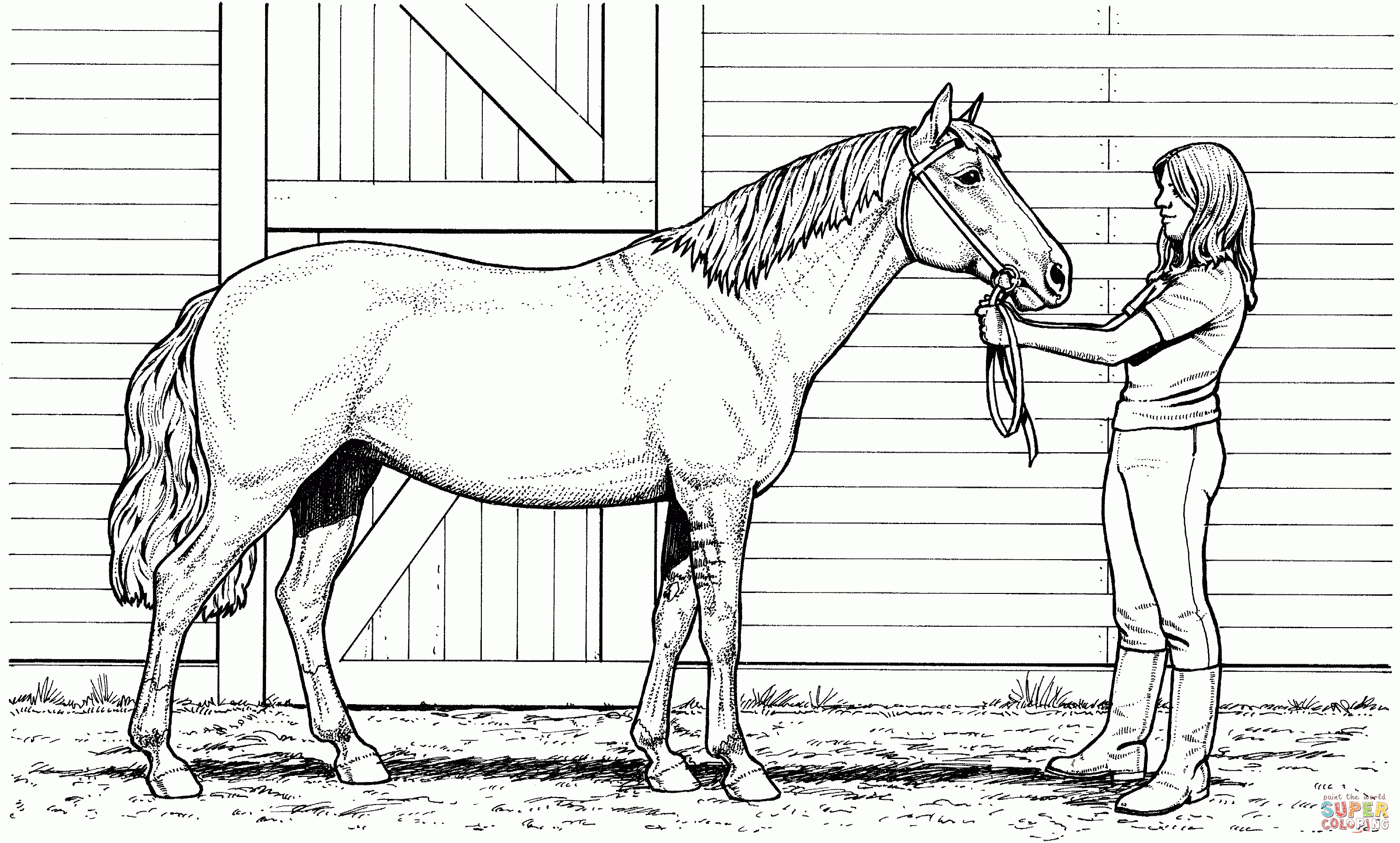 Woman And Mare Horse Coloring Page | Free Printable Coloring Pages - Free Printable Realistic Horse Coloring Pages