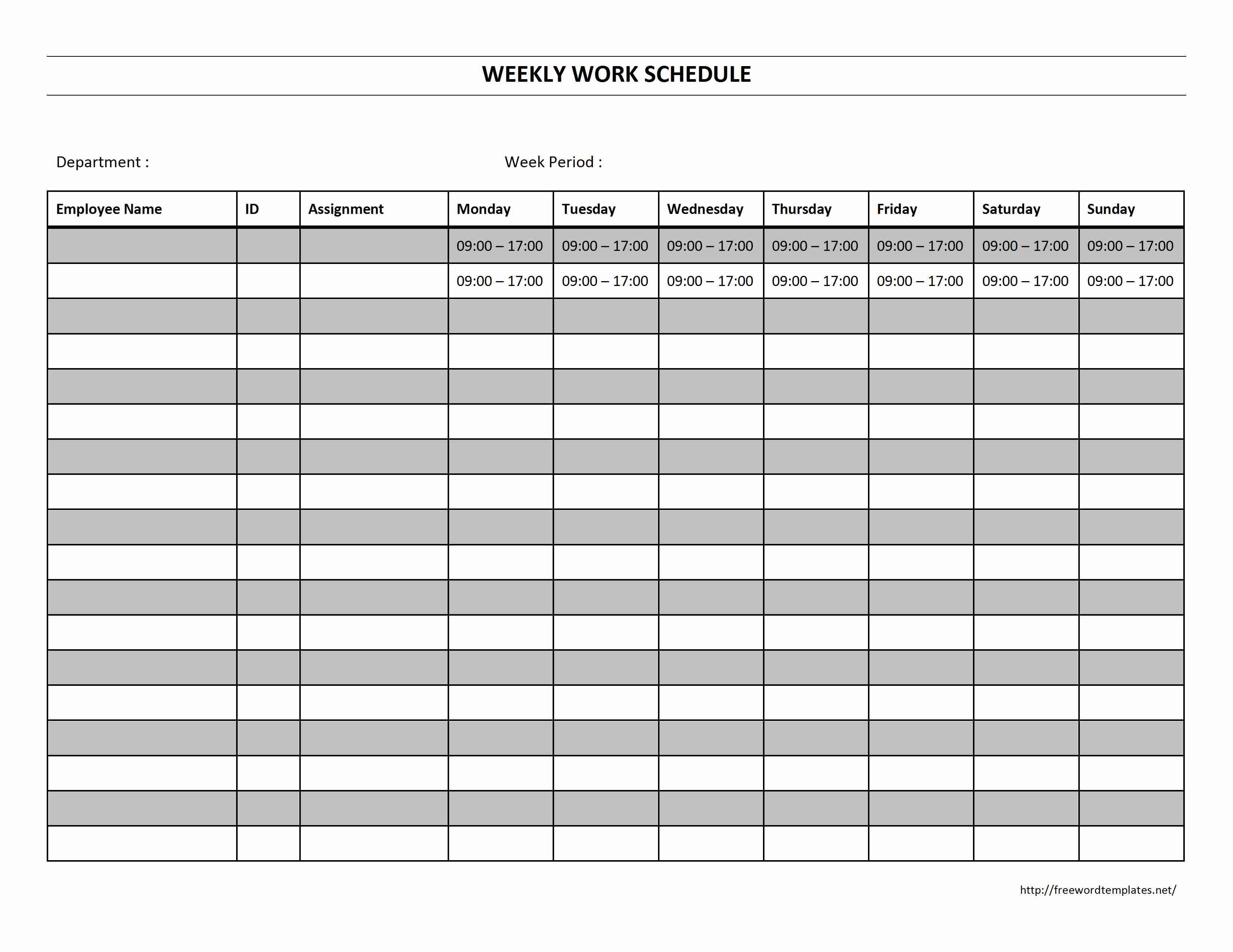Work Schedule Blank Template Printable Free Daily Employee Weekly - Free Printable Blank Work Schedules