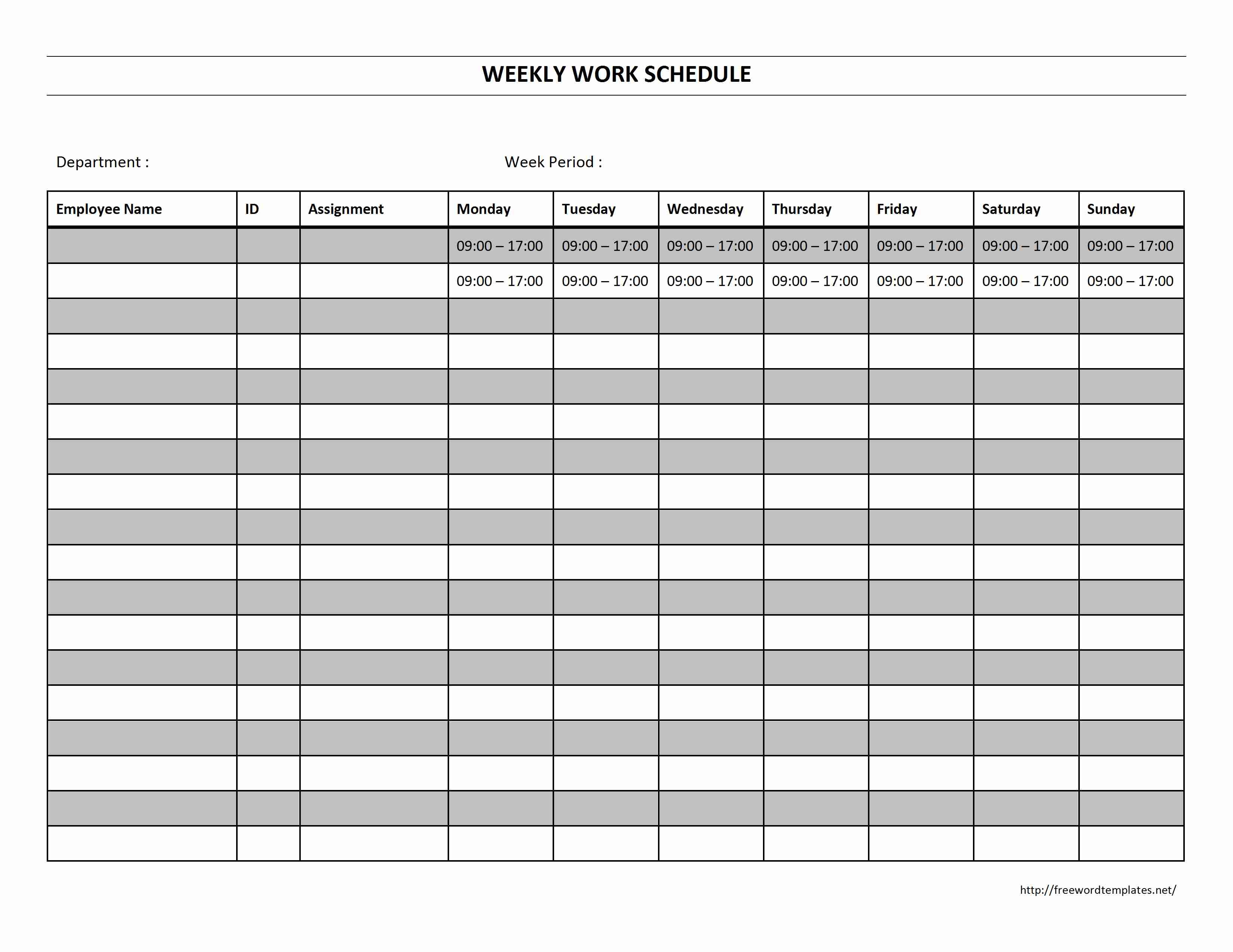 weekly work schedule template google free