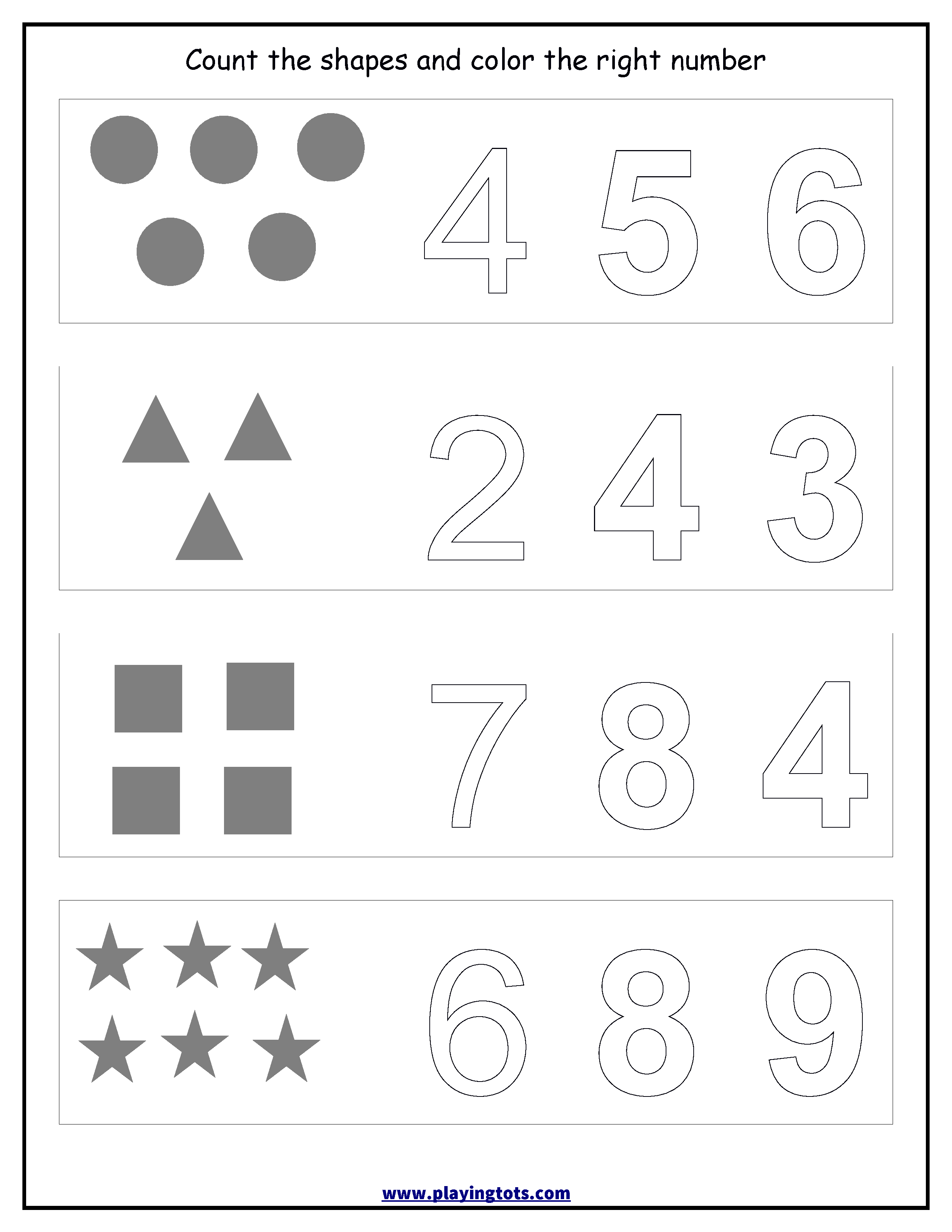 Worksheet - Counting Shapes,coloring Numbers Keywords:free - Free Printable Pre K Worksheets