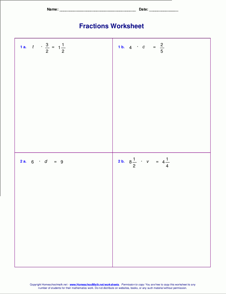 Worksheets For Fraction Multiplication - Free Printable Integer Worksheets Grade 7
