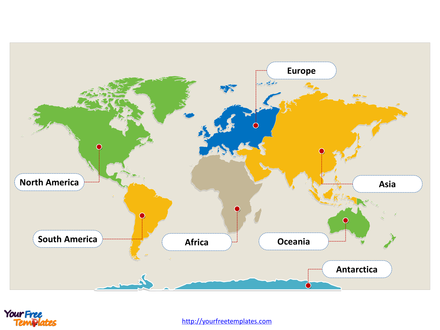 World Map With Continents - Free Powerpoint Templates - Free Printable Continent Map