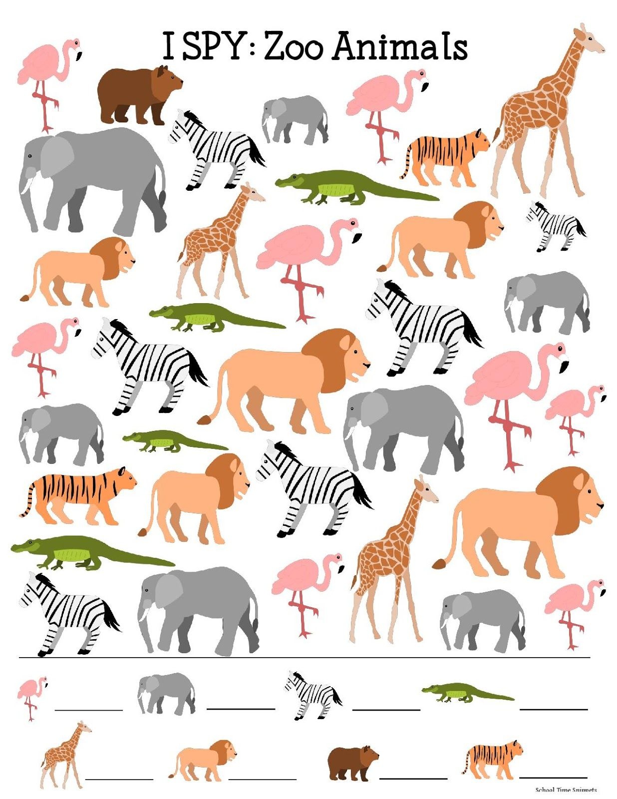 Zoo Theme I Spy Printable | Zoo | Zoo Preschool, Preschool Zoo Theme - Free Printable Pictures Of Zoo Animals
